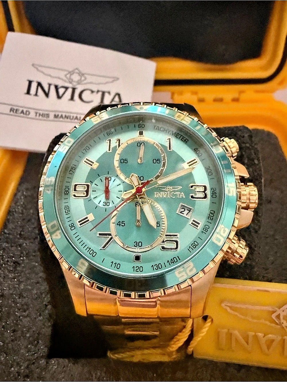 Invicta Specialty Mach Gala Mens Gold Watch
Light Blue Dial 48mm 69821